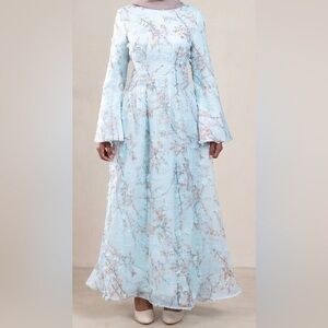 Light Blue Floral A-Line Dress